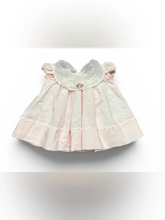 Vintage Baby Girl Dress Light Pink Lace Embroidered Size 6 Months