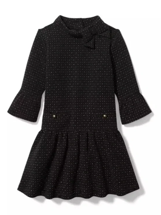 Janie and Jack Dot Polkadot Jacquard Dress Black Gold Bow Girl Sz 2T
