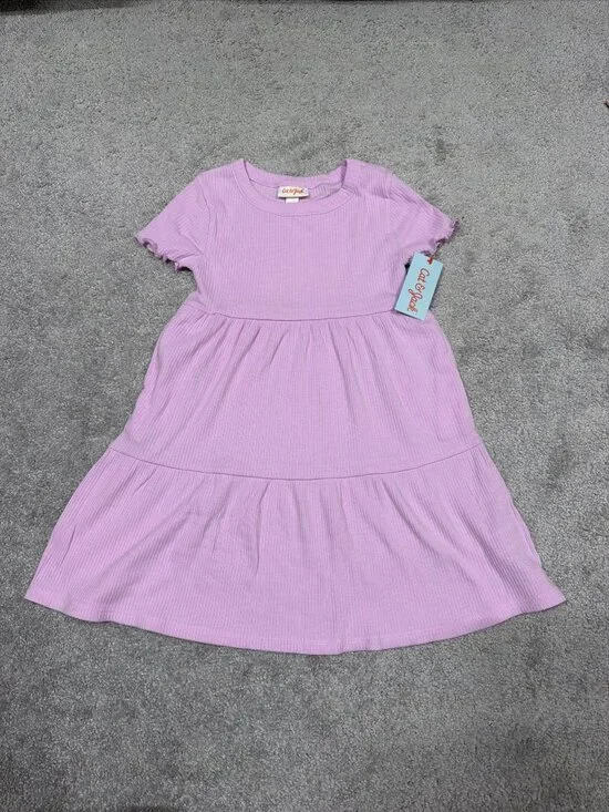 Cat & Jack Girl's A-Line Dress Sz XS (4/3) Short Sleeve Pockets Placid Purple