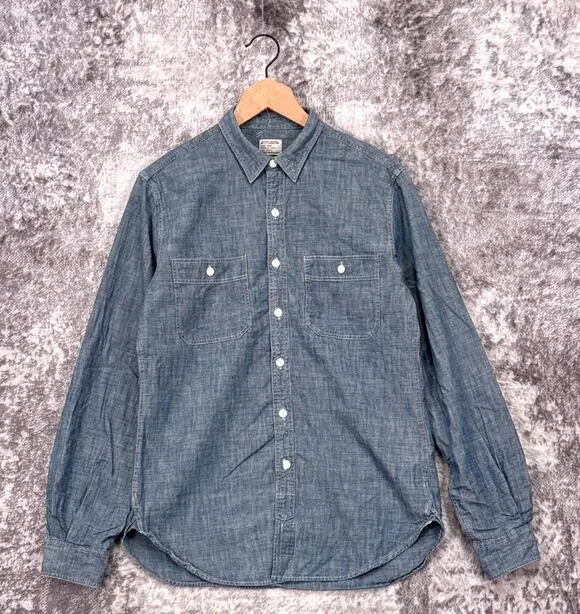 Vintage J Crew Shirt Small Mens Blue Chambray Selvedge Work Shirt
