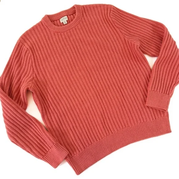J. Crew Sweater Mens XL Coral Cableknit Crewneck Cotton Fisherman Knit