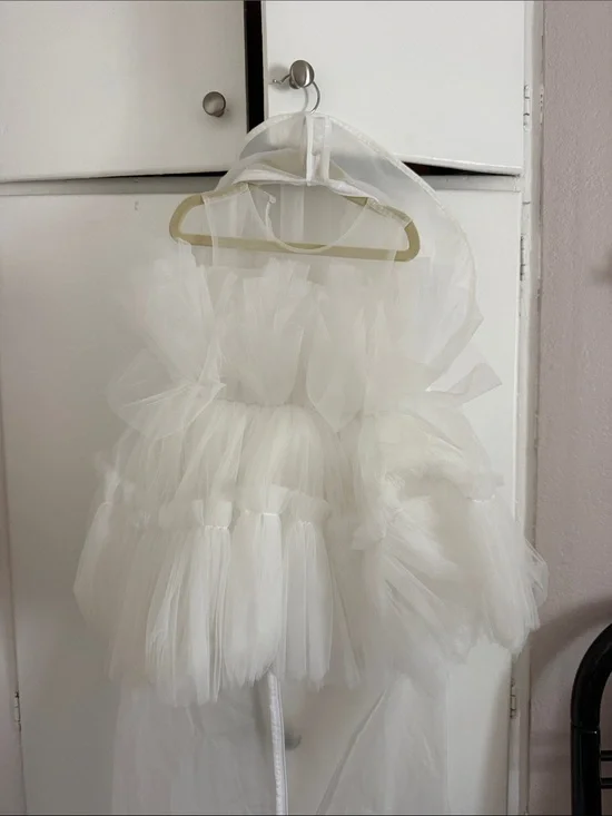 White Tulle Flower Girl Dress with Veil