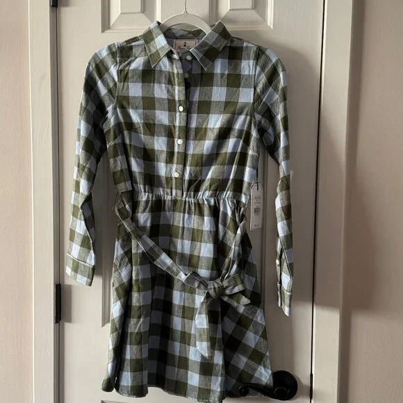 New Classic Prep Girls Marlowe Shirtdress Moonrise Gingham Flannel Size 12