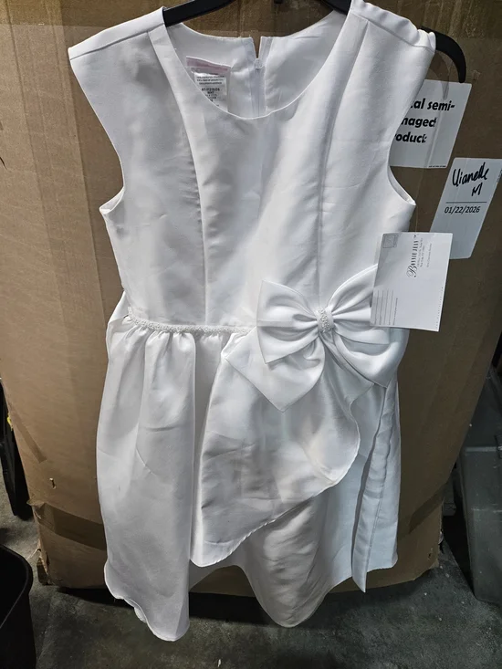 Bonnie Jean White Satin Bow Formal Girls Dress