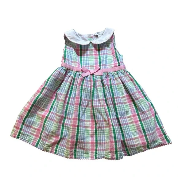 Crown & Ivy Dress Kids Pink Plaid Peter Pan Collar Sleeveless‎ Bow SIZE 3T