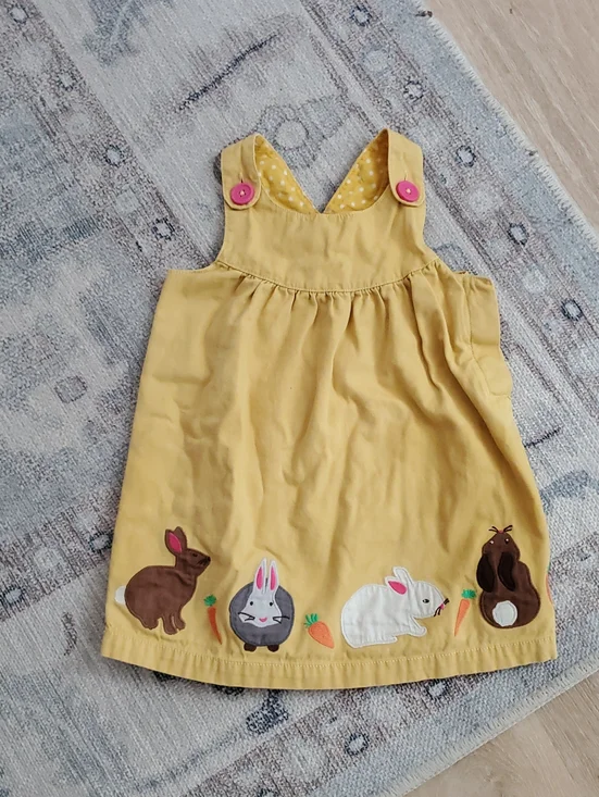 Baby Boden Girls Pinnie Jumper Dress Bunny Rabbit Applique Easter Sz18-24m