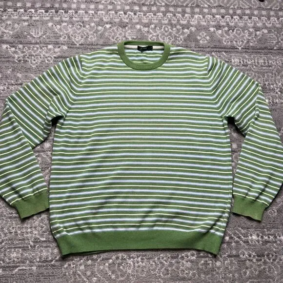 J Crew Vintage Mens Pullover Sweater Large Green Stripe Crew  Academia Preppy
