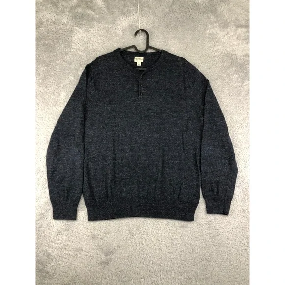 J.Crew Sweater Mens Size L Blue Knit Silk Blend Henley Pullover