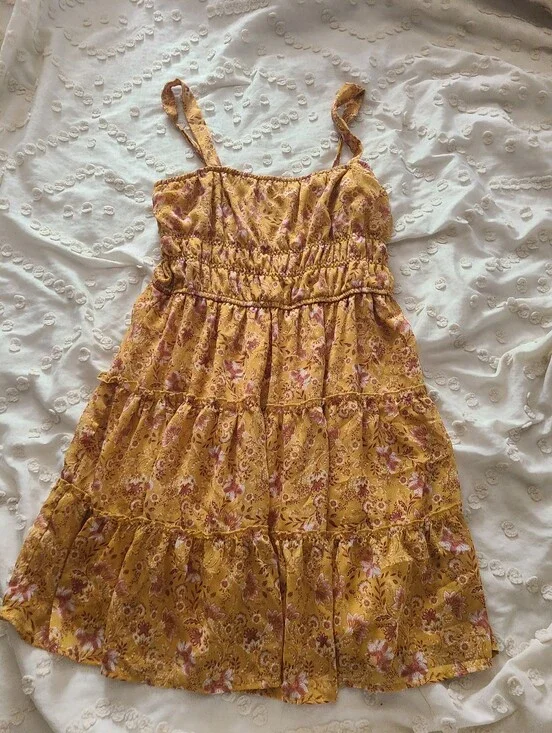 Trixxi Mustard Floral Tiered Sundress TEEN LARGE