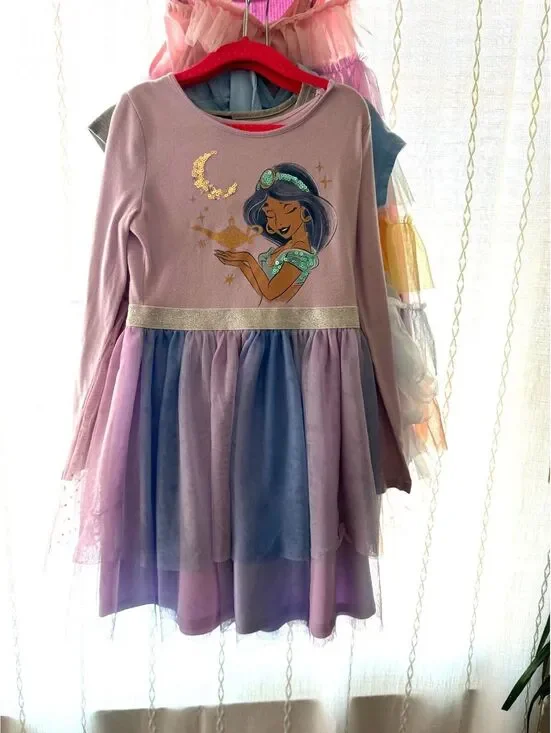 Disney Princess Jasmine Long Sleeve Dress with Tulle Skirt Size 7