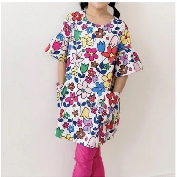 Hanna Andersson Girls Sz 10 Floral Mushroom Printed Mini Dress Bell‎ Sleeve