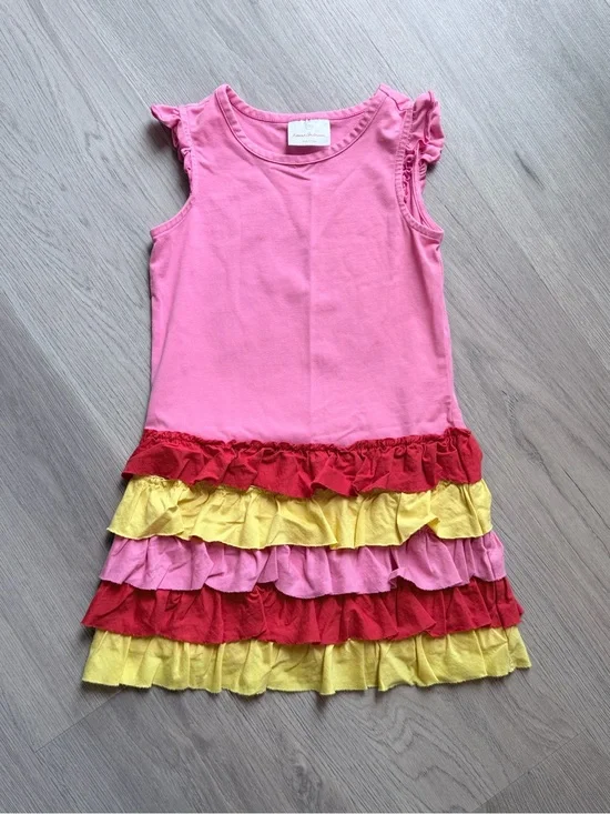 Hanna Andersson Tank Dress with Ruffles - Red/Pink/Yellow (size 110 or US 5)