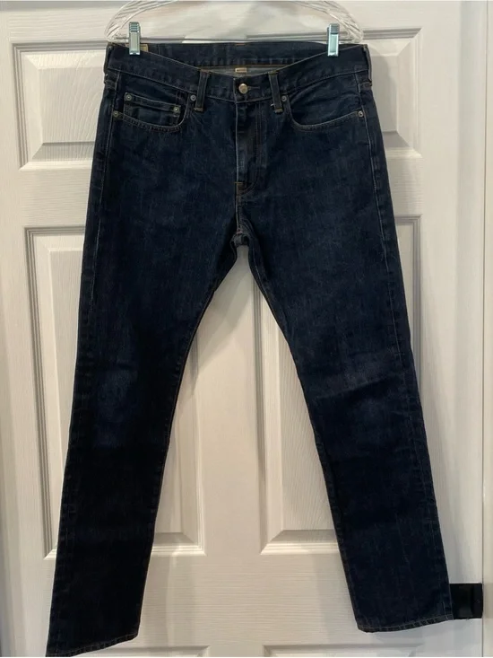 J. Crew Men's 33x32 484 Slim Kaihara Japanese Straight Dark Indigo Jeans