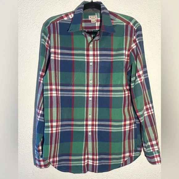 J.Crew Quality Woven Button Up Men’s Small Green Blue Red Shirt Preppy