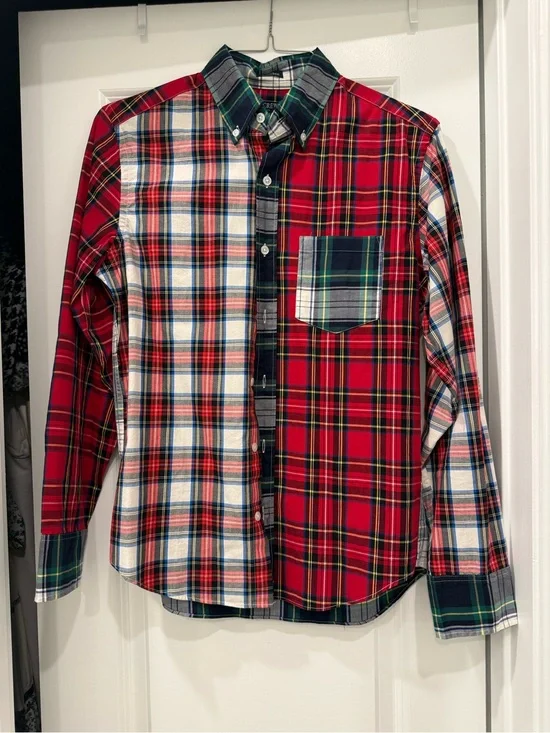 J. Crew Red & Green Plaid Patchwork Button-Down Shirt