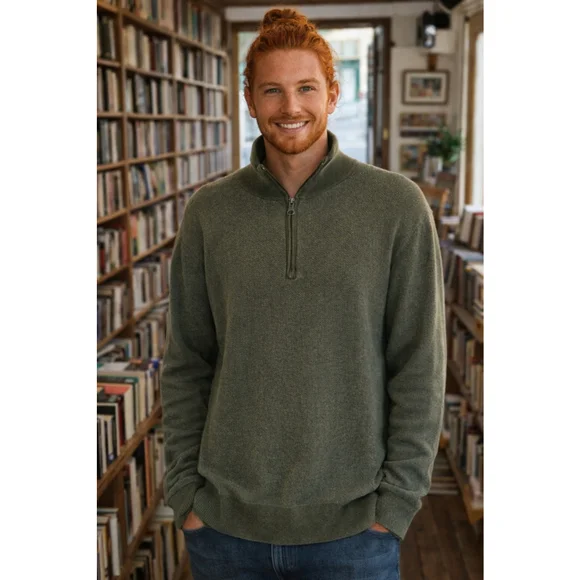 J Crew Quarter Zip Knit Sweater Olive Green Cotton Pullover Quiet Luxury Heritag