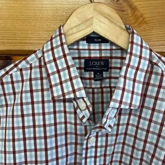 J.Crew Men's Slim Flex Wrinkle-free Dress Shirt M Collared Plaid Check