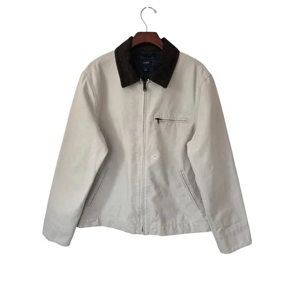 J. Crew Canvas‎ Work Jacket Corduroy Collar Mens M Stone NWD $280 CM498