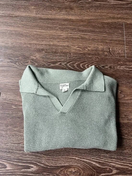 J. Crew Short-sleeve cotton waffle-knit johnny-collar sweater-polo Sz XL
