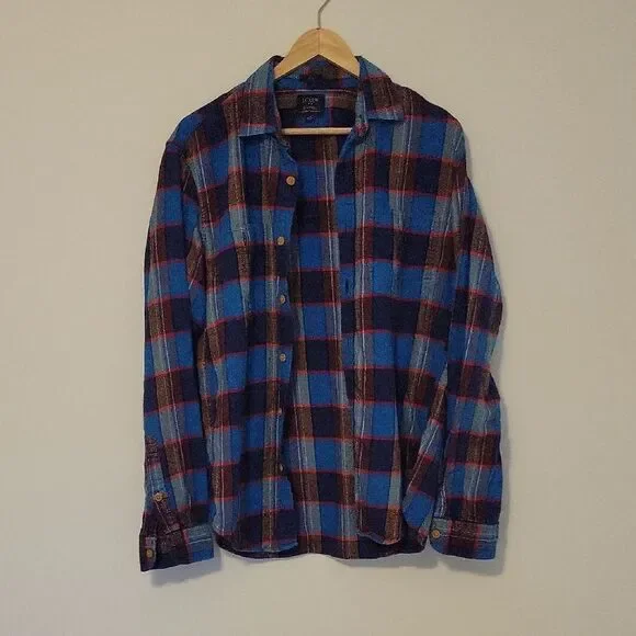 J.CREW Men's Blue Red Plaid Flannel Shirt Classic Workwear Fit Sz M