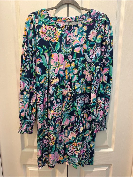 Lilly Pulitzer Navy Multicolor Floral Long-Sleeve Dress
