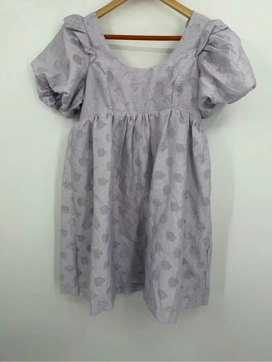 NWT Storia Lavender Floral Jacquard Puff Sleeve Babydoll Mini Dress Small