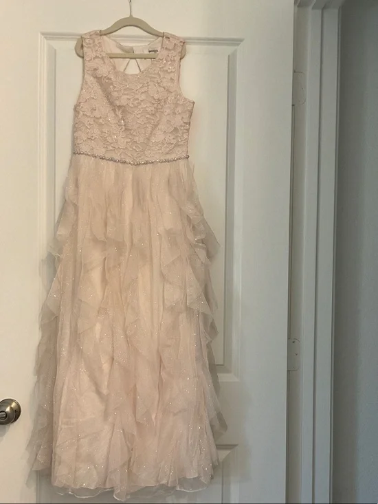Speechless Girls' Lace Bodice Ruffle Tulle Gown - Light Pink