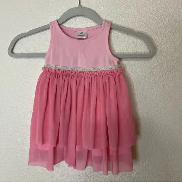 Hanna Andersson happy pink Swish Sparkle Dress with Tulle Tiers 75 / 12-18m