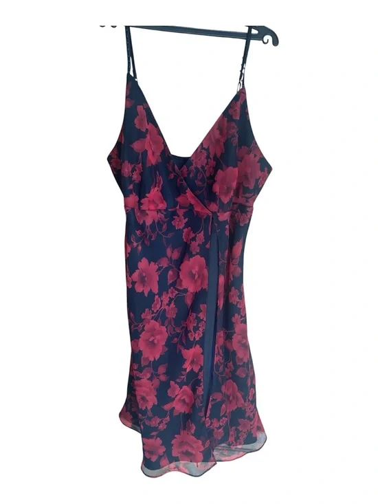 075–Floral Slip Dress Nightgown - Black & Red