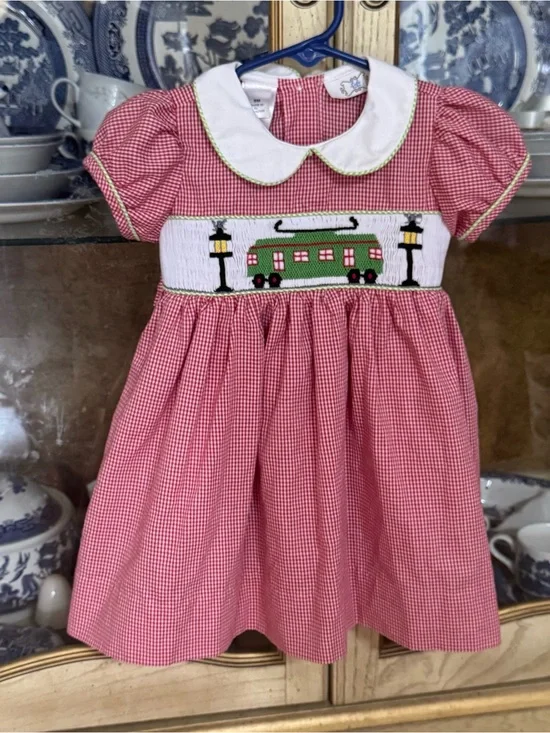 Lulu Bebe smocked New Orleans street car dress 9m baby girl boutique red gingham