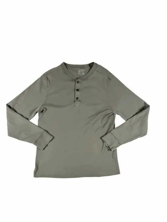 J.Crew Long Sleeve Cotton Henley Olive Green XL