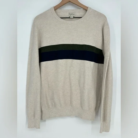 J.Crew Men's Cotton Crewneck Sweater In Striped Garter Stich- Size Large‎