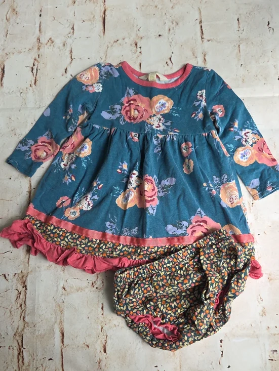 Matilda Jane Teal Floral Long Sleeve Dress with Coral Trim