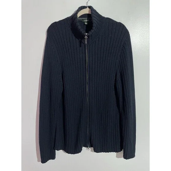 J Crew Cardigan Sweater Mens XL Blue Ribbed Full Zip‎ Mock Neck Preppy Academia