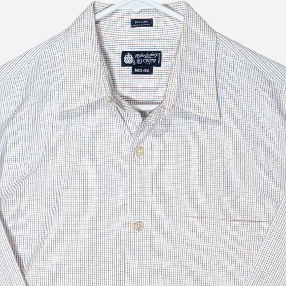 J.Crew Haberdashery Shirt Mens M Orange Blue Grid Plaid 80s 2-Ply Cotton L/S