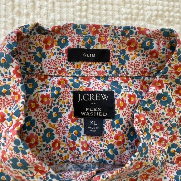 J.Crew Button Down Shirt Blue Red Floral Slim Flex XL