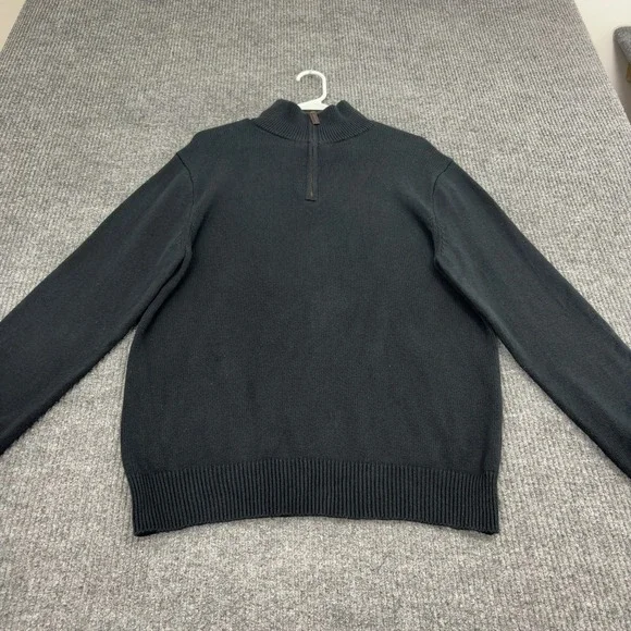J Crew Sweater Mens M Black Cotton Cashmere Quarter Zip Mock Neck Classic