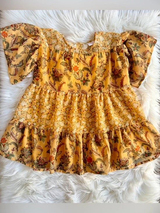 Happy Threads Girls' Yellow Floral Tiered Casual Dress Size 4T