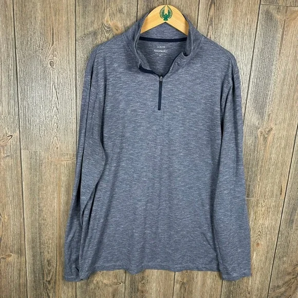 J.Crew Performance Pullover 1/4 Zip Activewear Long Sleeve Heathered Blue XL