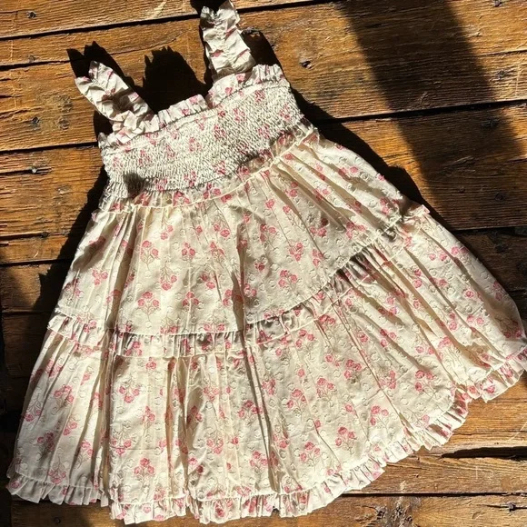 HAPPILY GREY Toddler Girls Floral Casual Sun Dress Cream/Pink Flowers