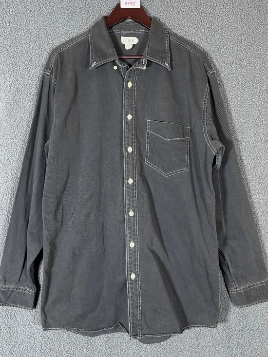 J Crew Cotton Oarsman Denim Long Sleeve Button Down Shirt - Men's Size LT Black