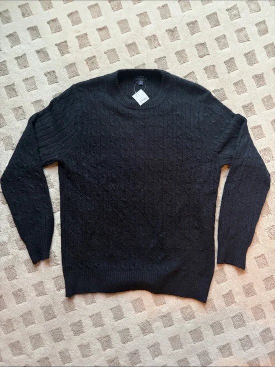 J. Crew Men's Black Cable Crewneck Sweater