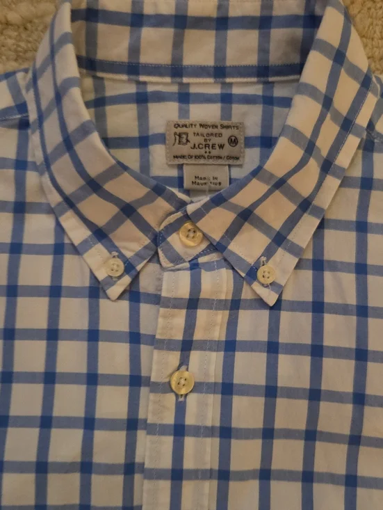 J. Crew Men's Light Blue and White Windowpane Button-Down Shirt, M