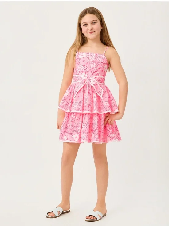 Lilly Pulitzer Junior Pink Floral Tiered Spaghetti Strap Dress