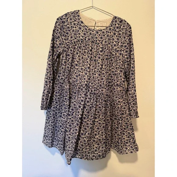 Crewcuts J.Crew Girls Navy White Floral Cotton Tiered Long Sleeve Dress Size 7