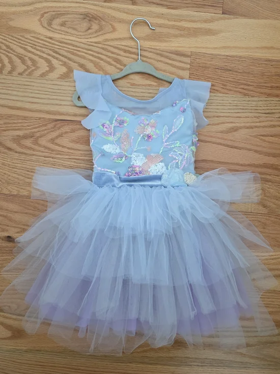 Girls Light Blue Sequin Tulle Princess Costume Dress