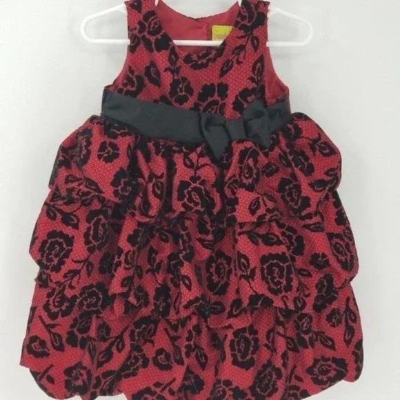 Penelope Mack Ruffle Tiered Velvet Floral Print Christmas Dress Size 2T
