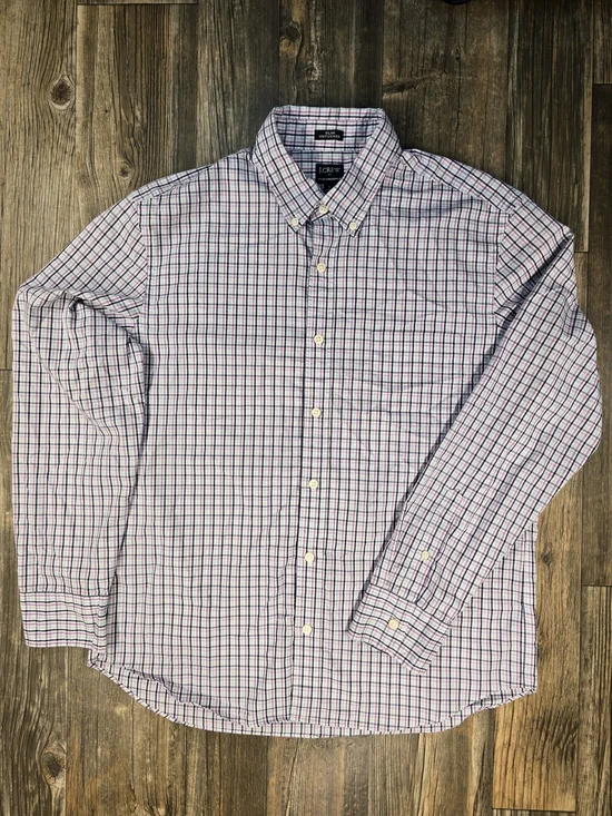 J. Crew Men's Button-Down Plaid Shirt - Purple/Blue/White/Black Size Large
