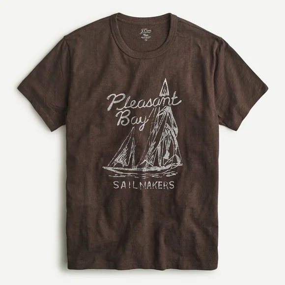 New! J Crew Medium M Men's Slub cotton Pleasant Bay graphic brown T-shirt NWT