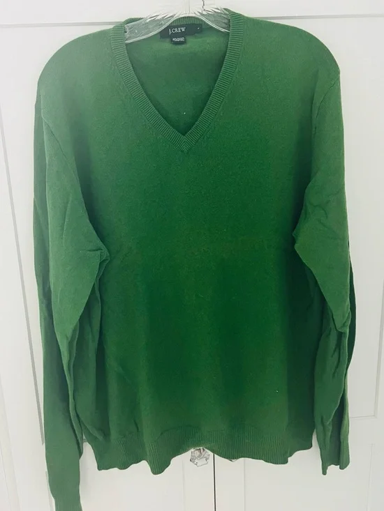 J. Crew Men's Green V-Neck Sweater Natural Fibers Large